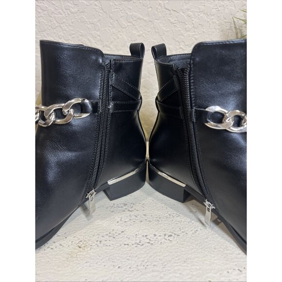 Torgeis Iona Boot Sz 7 Black Pointy Silver Chain Ankle Boots Women’s - Picture 7 of 12